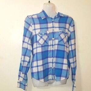 AEO Blue purple white plaid Collar S Top